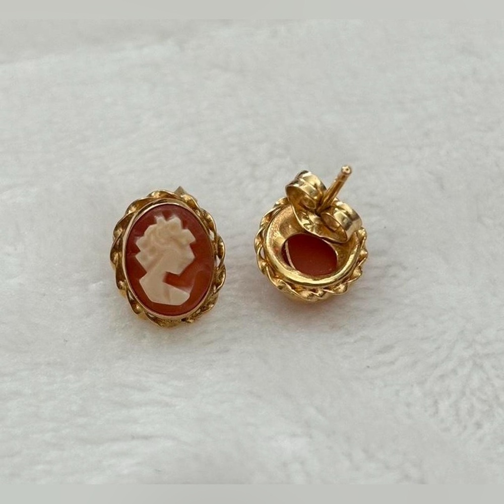 14k gold cameo earrings